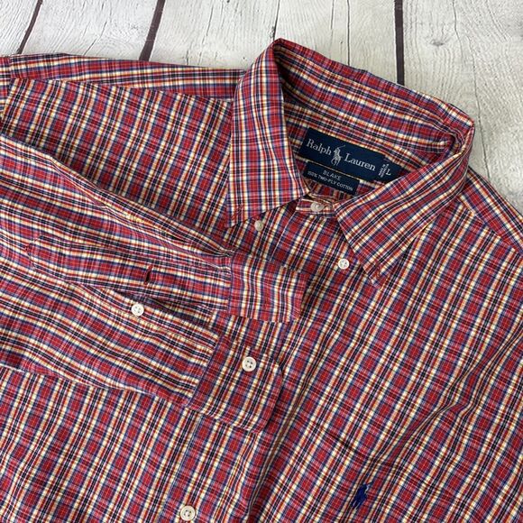 Ralph Lauren Blake Button Down Shirt Adult Large Red Green Yellow‎ Plaid Mens - Picture 1 of 10